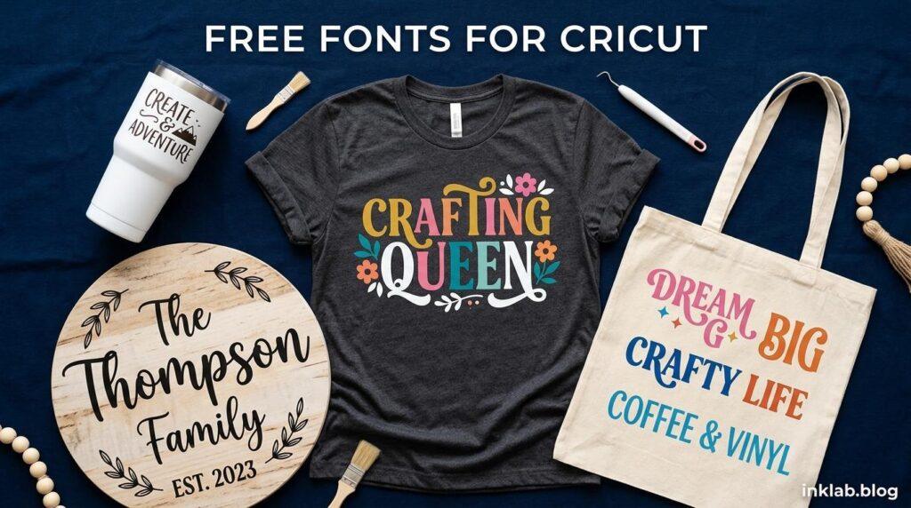 Collection of DIY Cricut craft projects including vinyl decals and t-shirts