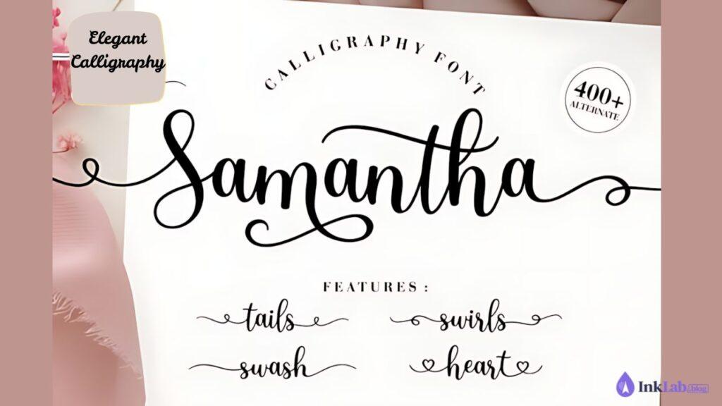 Samantha Calligraphy font preview with elegant monograms for wedding crafts
