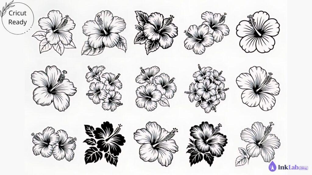Tropical Hibiscus and Daisy SVG vector templates for summer Cricut projects