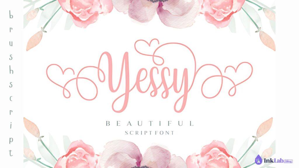Yessy modern script font example on tote bag and apparel design