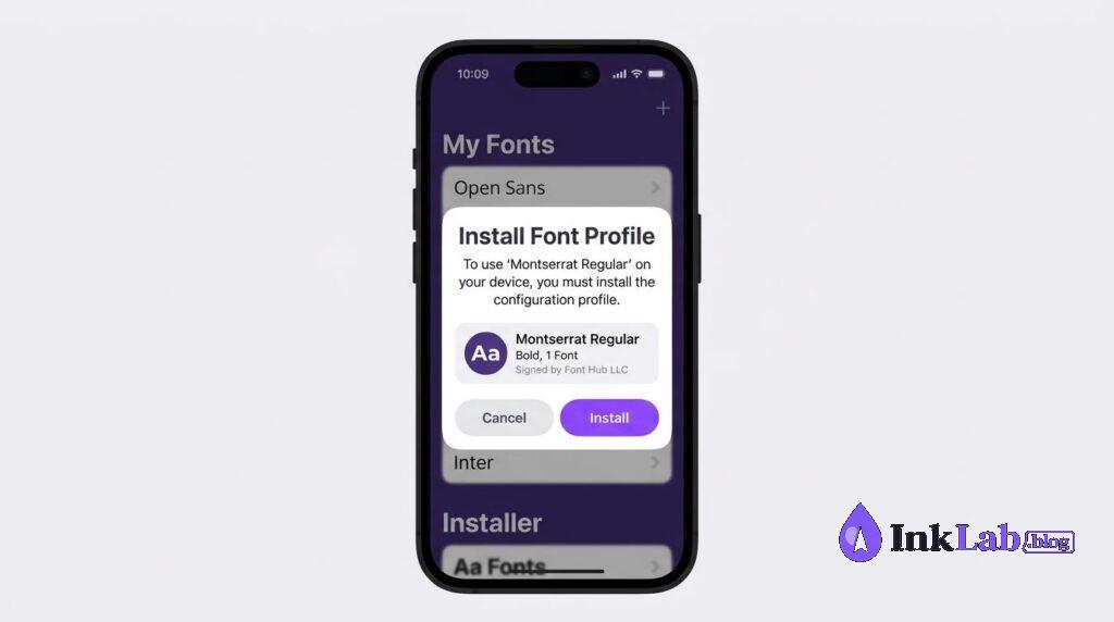iOS font installation profile popup for iPhone Cricut Design Space