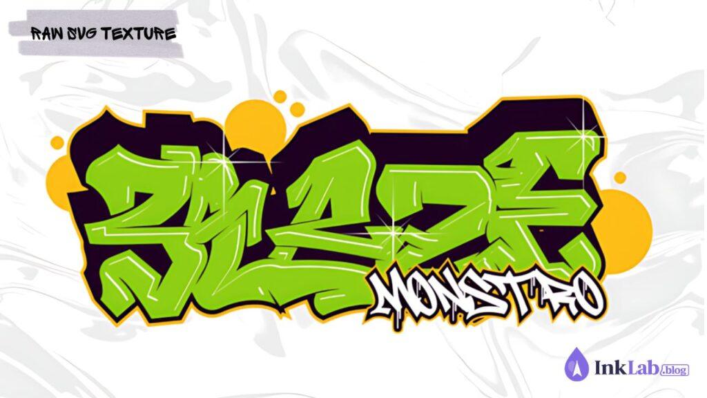 Blaze Monstro Wild Graffiti Tag SVG — realistic spray paint texture graffiti font preview for DTG printing