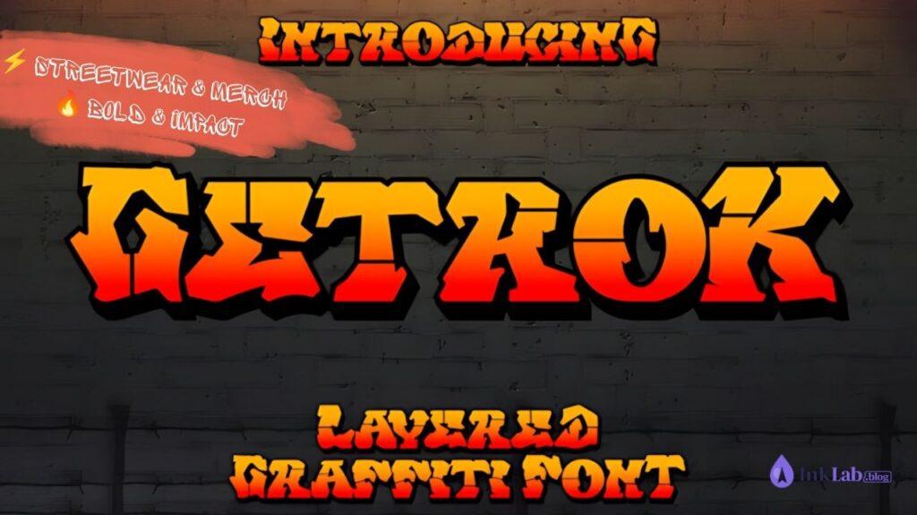 Getrok Font — aggressive wildstyle graffiti typography with direction arrows preview
