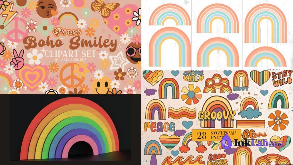 free retro wavy arch boho rainbow svg cut files for cricut
