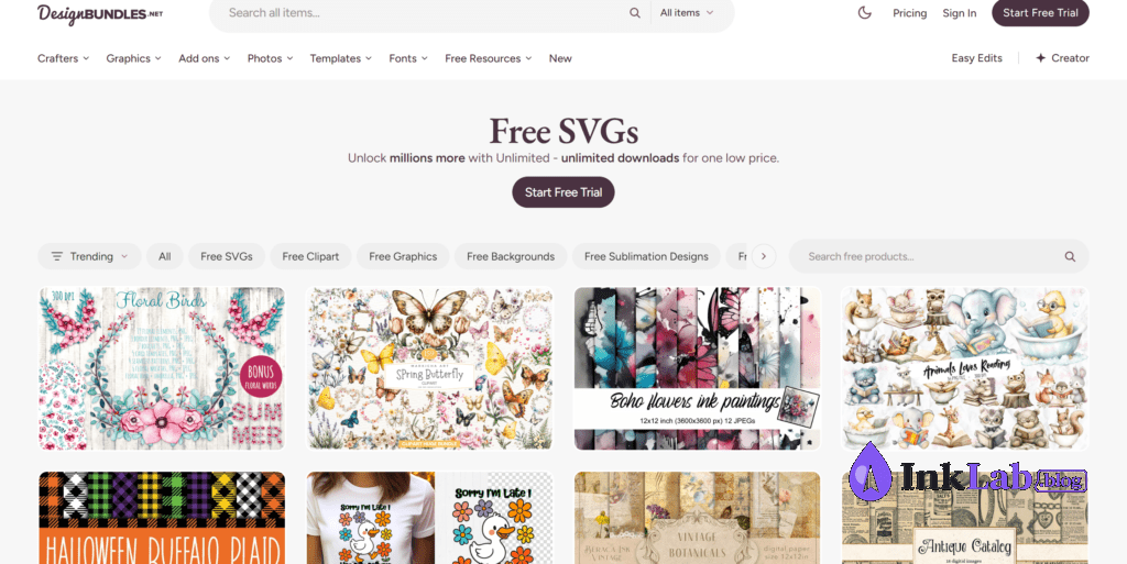 Design Bundles free section showcasing commercial use SVG files and cut paths for Cricut