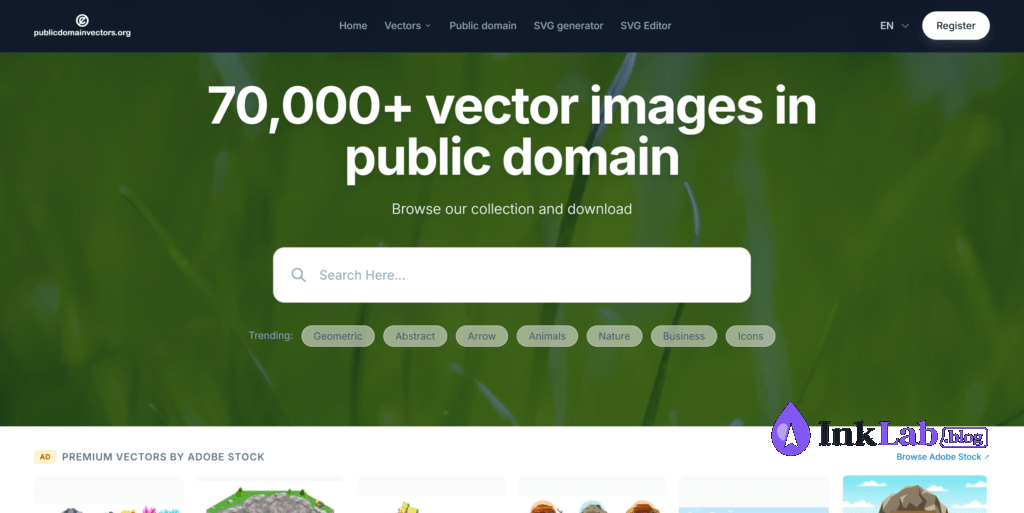Public Domain Vectors library showing royalty-free public domain SVG cut files for crafting.