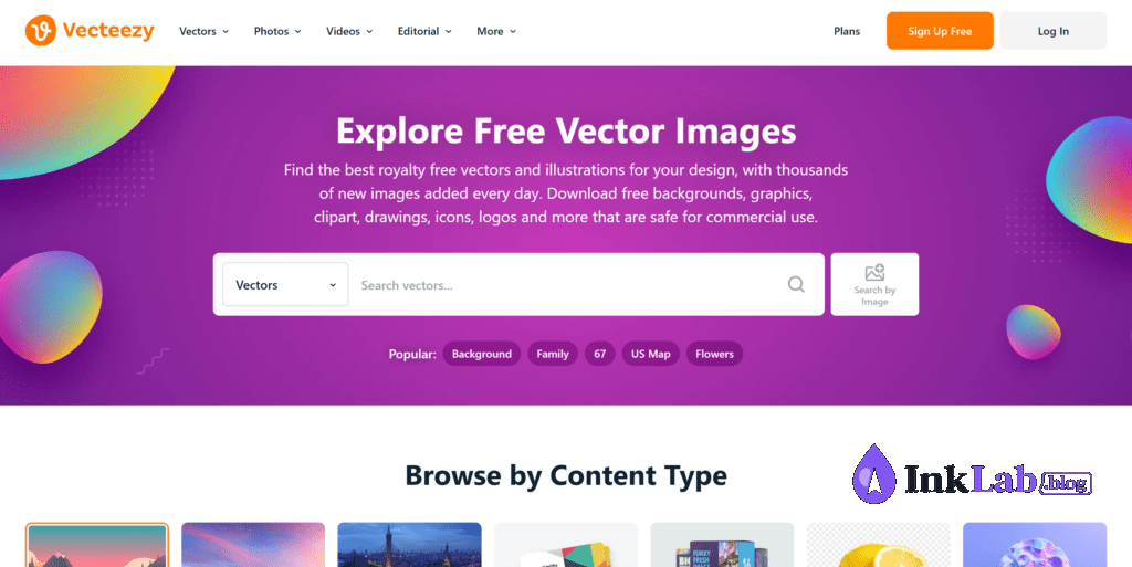 Vecteezy platform featuring free vector downloads and SVG cut files with commercial licenses.