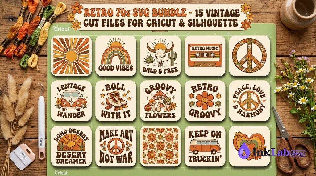 15 free retro svg cricut cut files bundle preview for commercial use