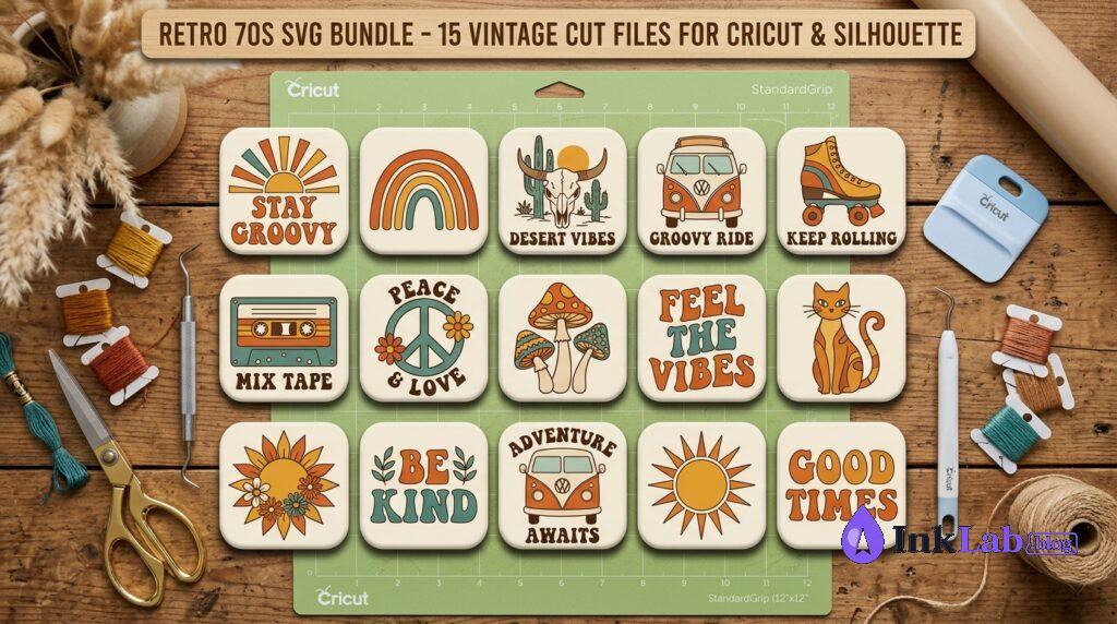 15 retro 70s vintage svg cut files bundle for cricut and silhouette preview
