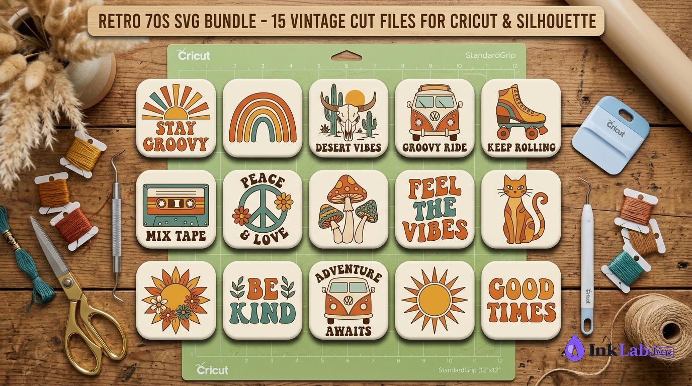 15 retro 70s vintage svg cut files bundle for cricut and silhouette preview