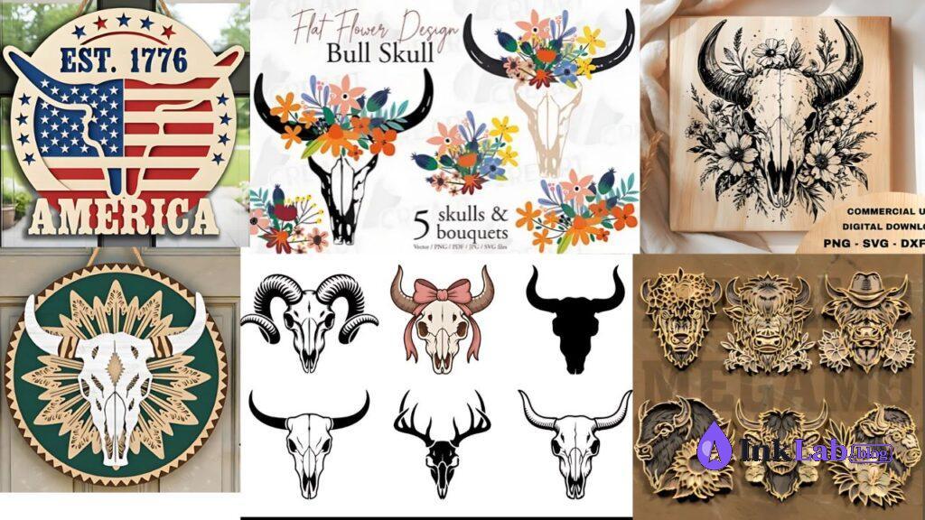 free vintage western bull skull svg vector graphics for t-shirts