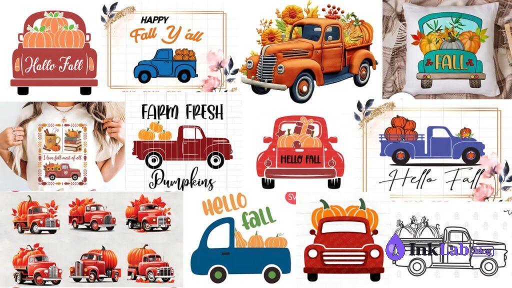 free vintage fall red truck with pumpkins svg cut file for cricut