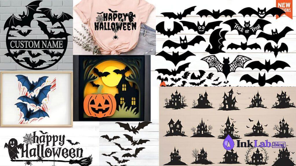 free flying bats silhouettes halloween svg bundle