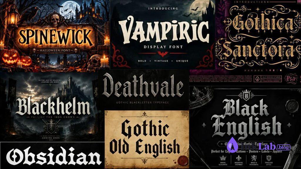 gothic horror blackletter typeface font for halloween merch