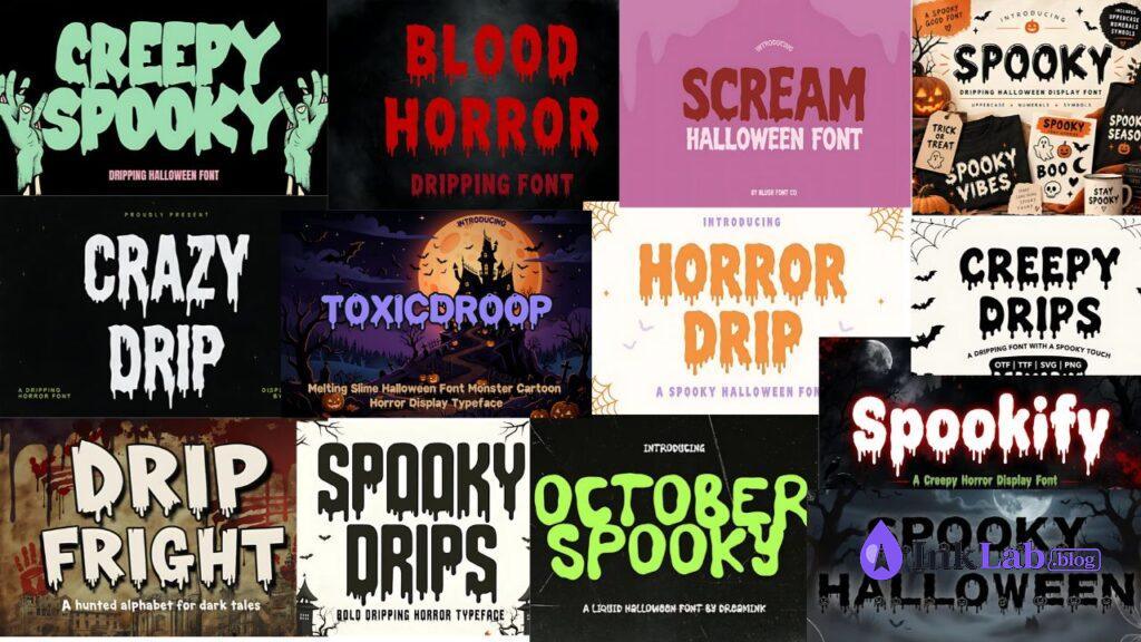 slime dripping decorative halloween font for stickers