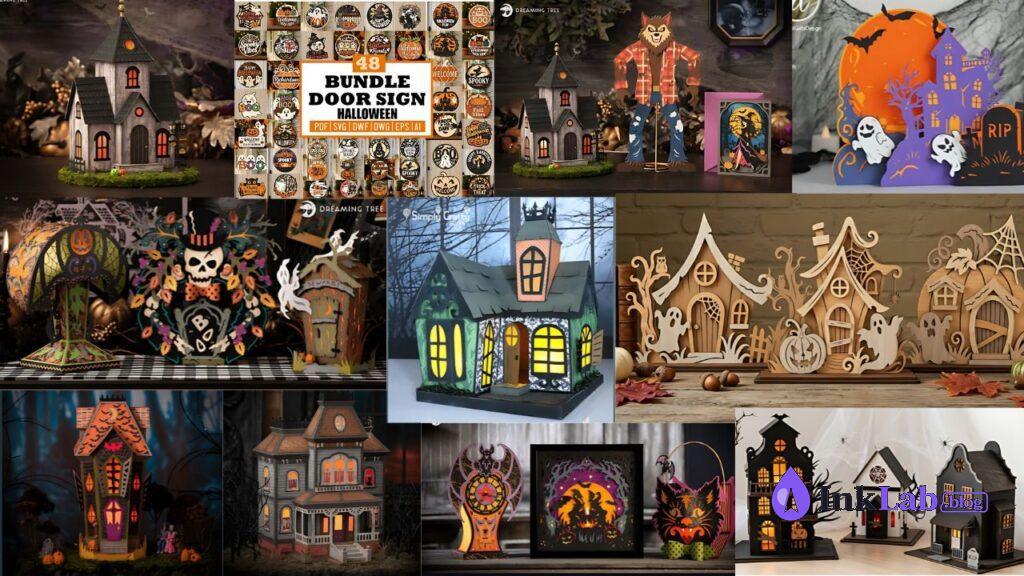 free haunted house silhouette frame halloween svg cut file