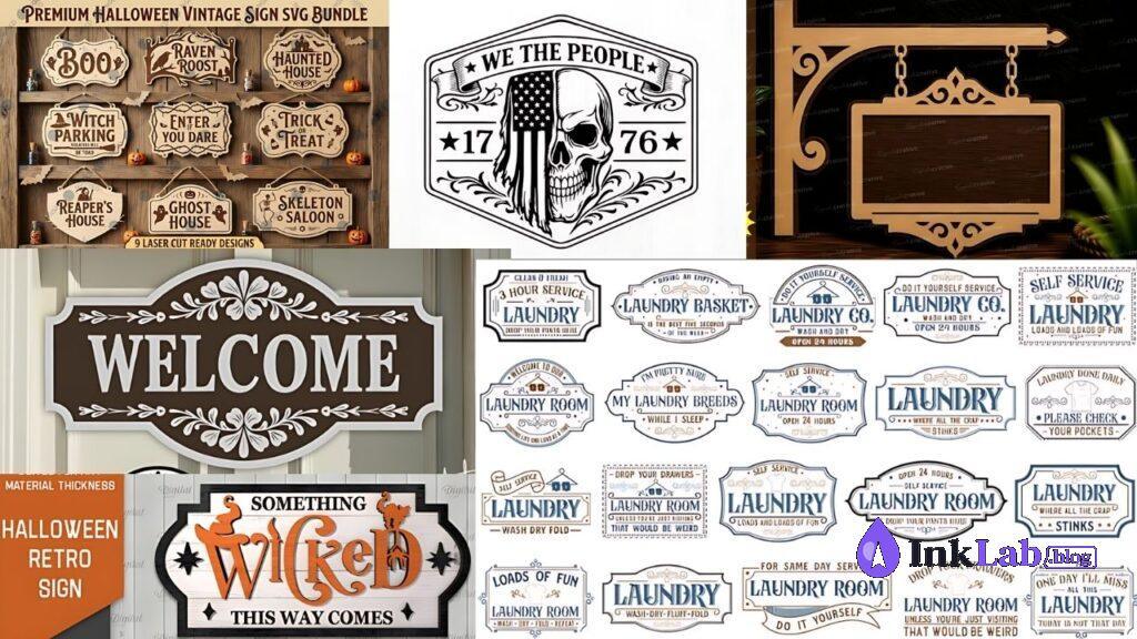 free vintage motel sign retro frame svg cut files