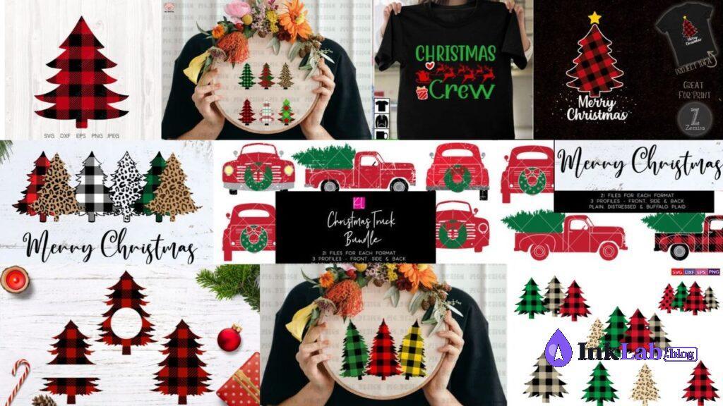 buffalo plaid pine tree silhouette free svg for holiday shirts