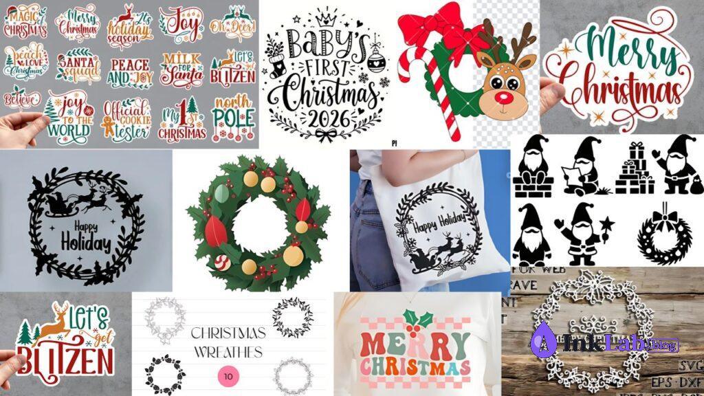 merry and bright christmas wreath free svg file for ornaments