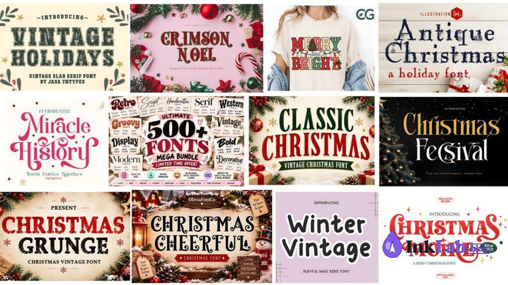 vintage christmas serif typeface for elegant holiday greeting cards