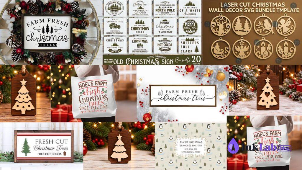 farmhouse fresh christmas trees market badge free svg
