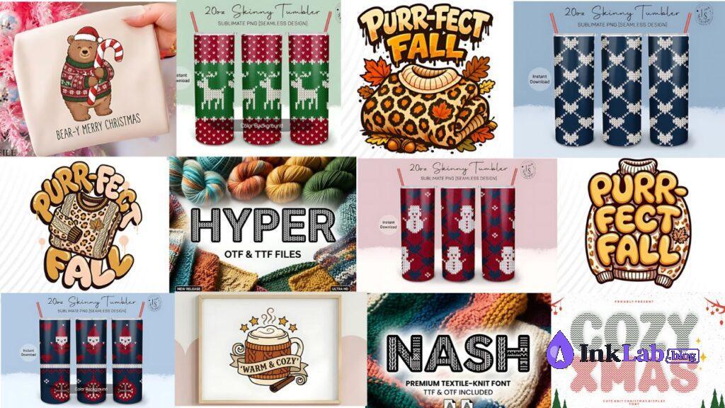 cozy sweater knit pattern font for ugly christmas sweater designs