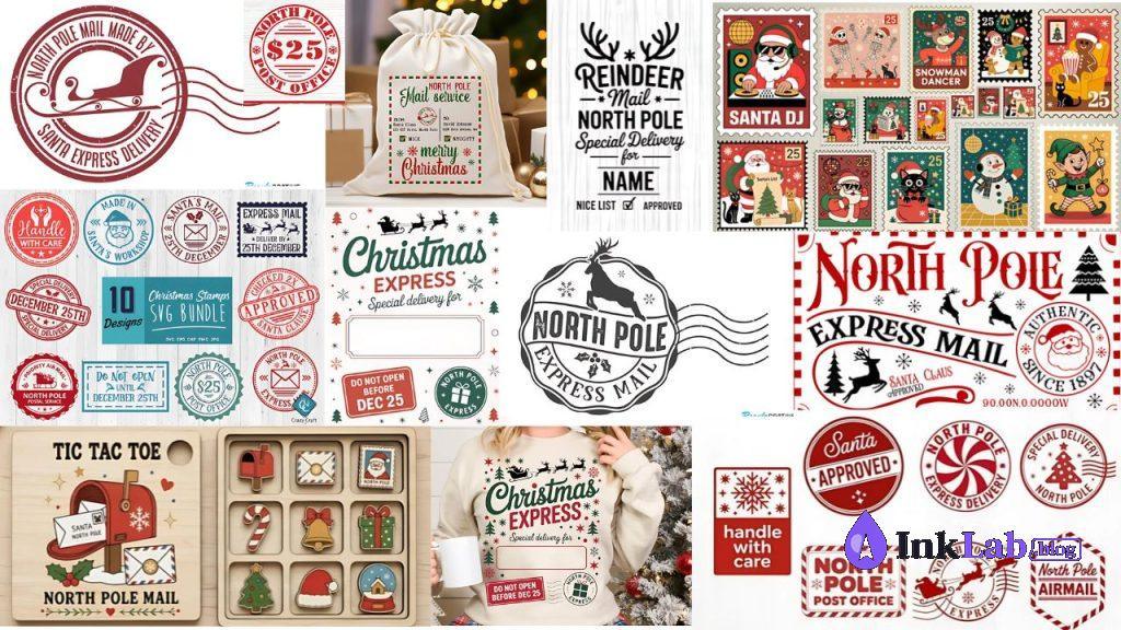 north pole mail delivery stamp badge free christmas svg