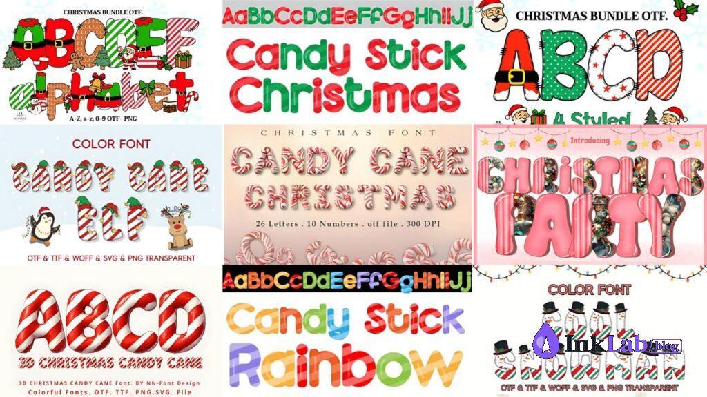 candy cane striped display font for festive holiday signage